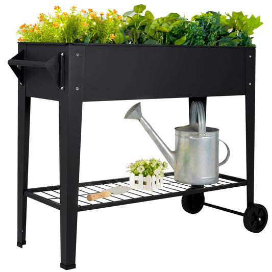 Elevate Tall Raised Garden Bed 32" Outdoor with Wheels & Shelf for Mobility, 400LBS Capacity, Anti-Rust Steel Planter Box for Vegetables/Herbs, Patio-Balcony-Backyard