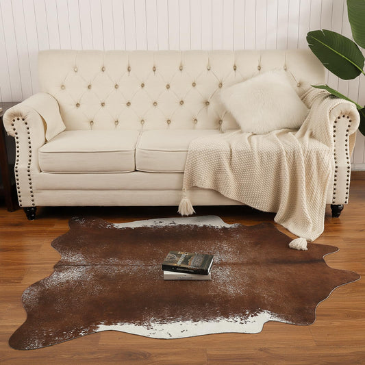 AROGAN Premium Faux Cowhide Rug 4.6 x 5.2 Feet, Sturdy and Large Size Cow Print Rugs, Suitable for Bedroom Living Room Western Decor