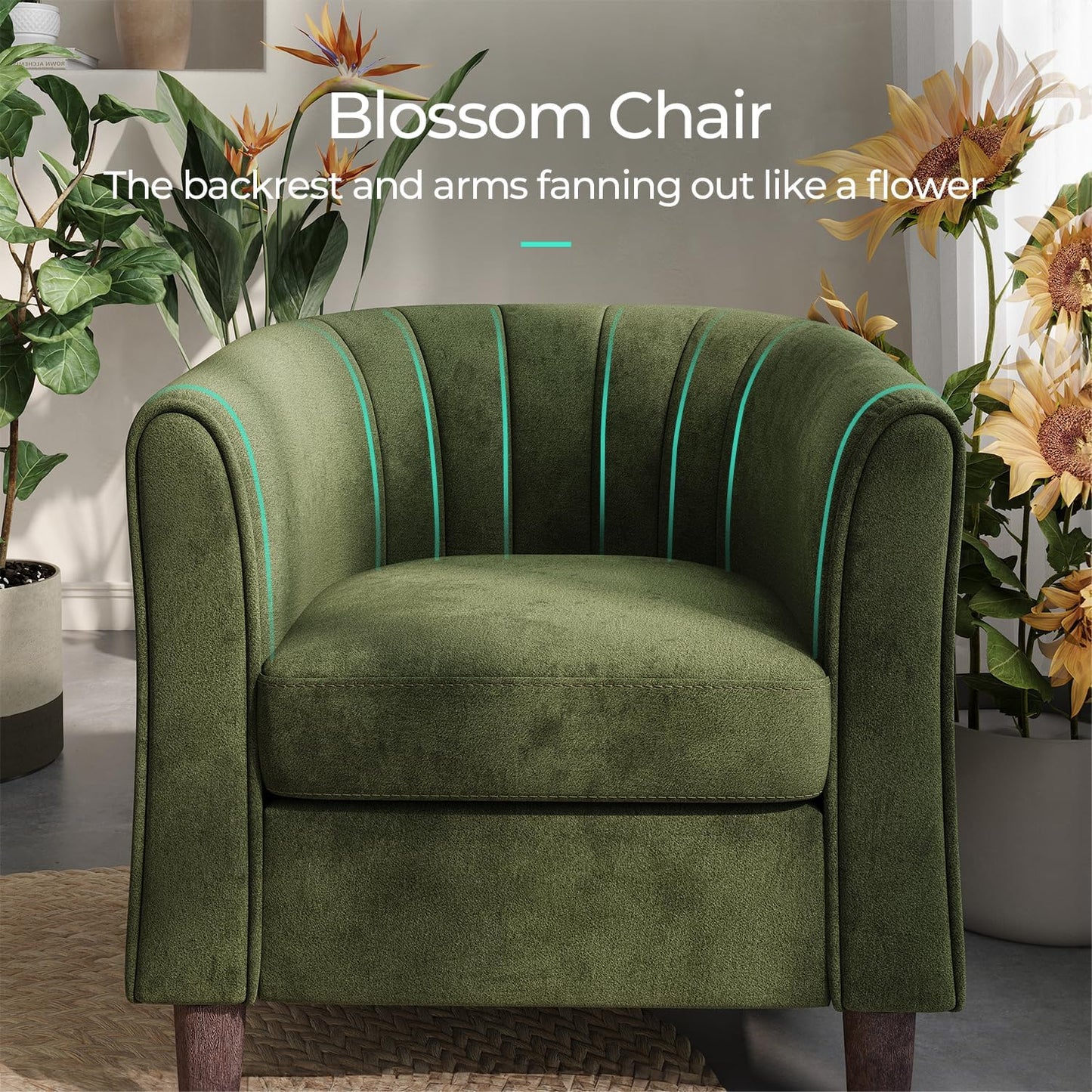 LINSY Accent Chair with Ottoman, Modern Barrel Chair Comfy Armchair with Footrest