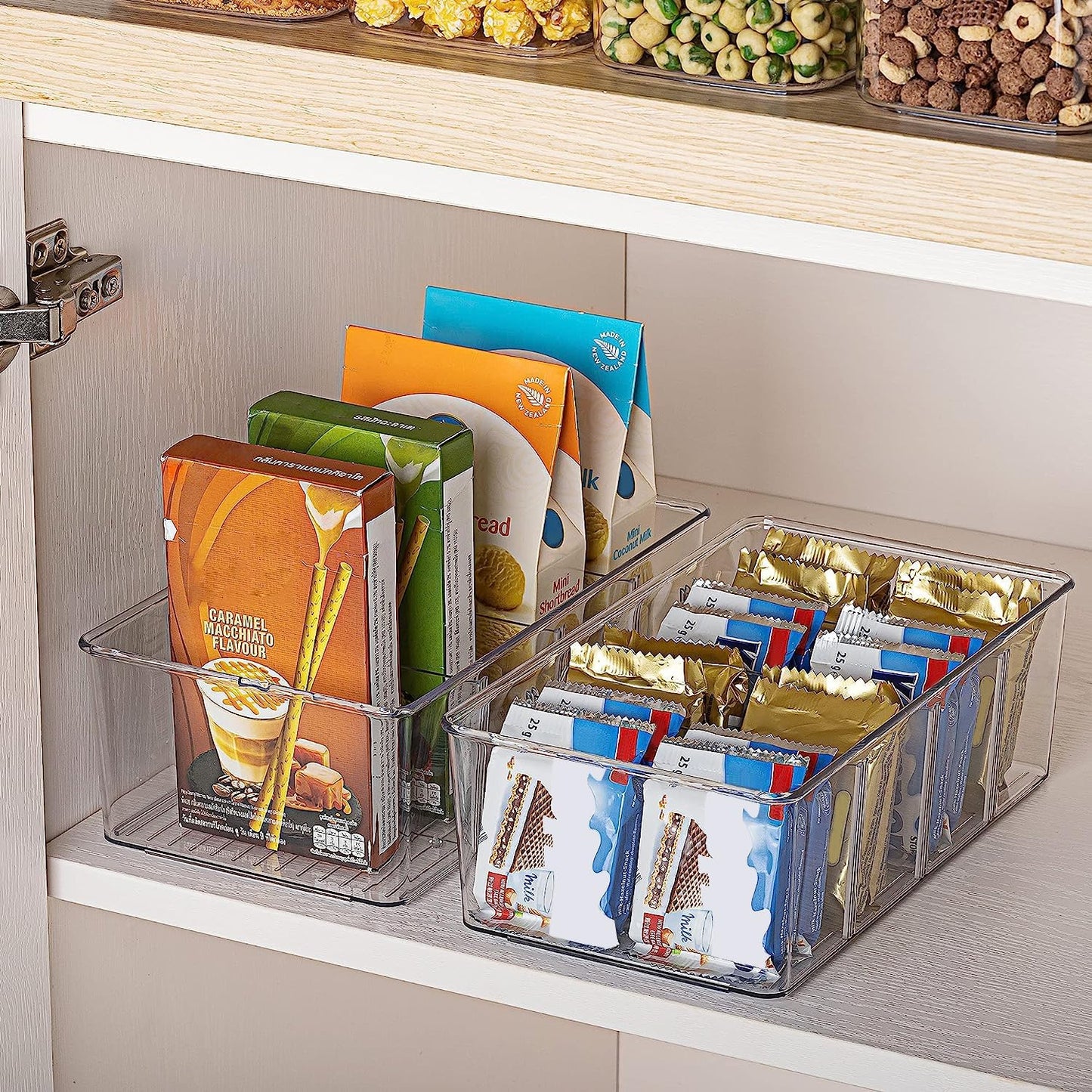 Vtopmart 8 Pack Food Storage Organizer Bins, Clear Plastic Bins for Pantry, Kitchen, Fridge, Cabinet Organization and Storage, 4 Compartment Holder