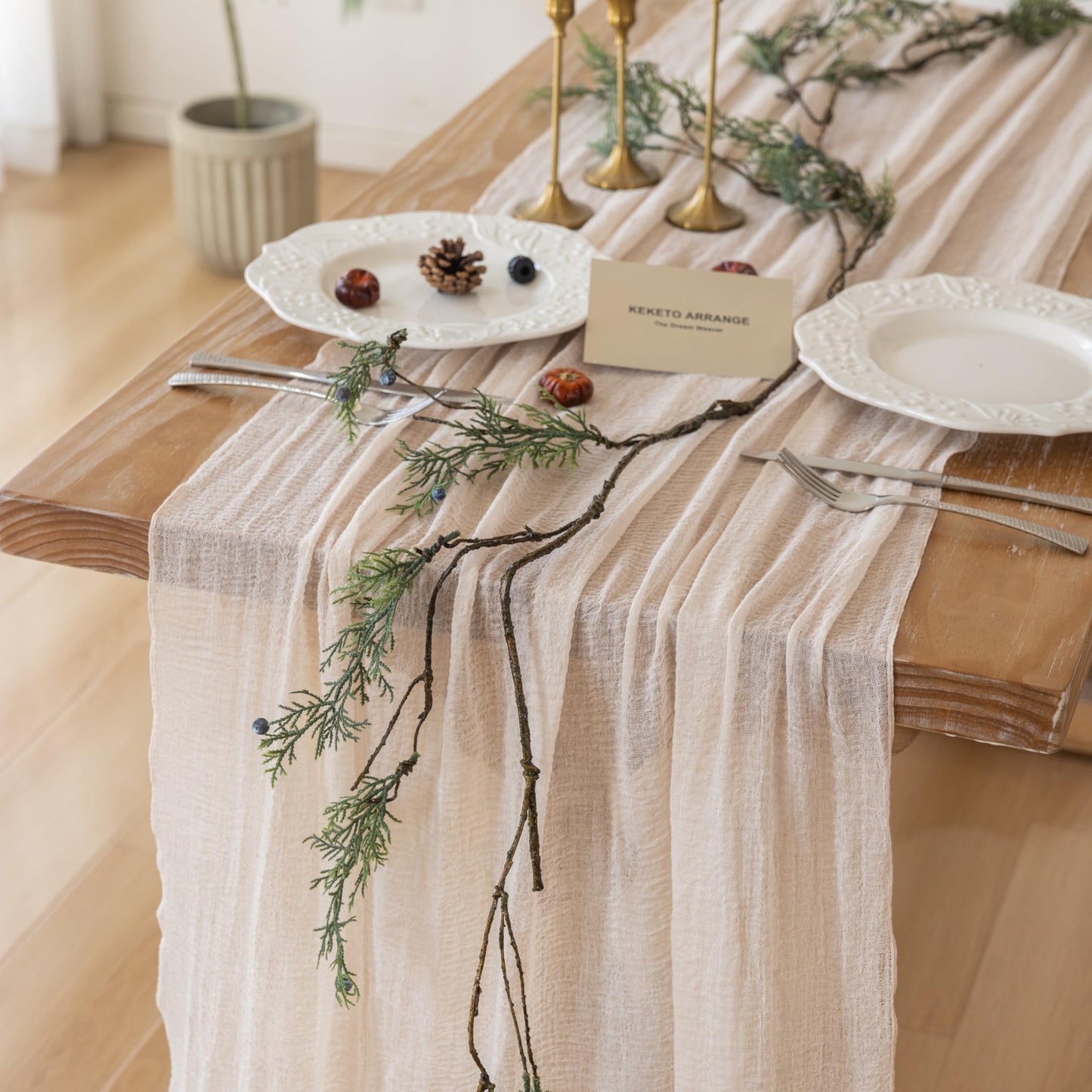 Keketo Fall Table Runner Terracotta Rust Gauze 120 Inch 10 FT Rustic Burnt Orange Cheese Cloth for Wedding Baby Bridal Shower Party Centerpiece Sheer Thanksgiving Fall Decorations