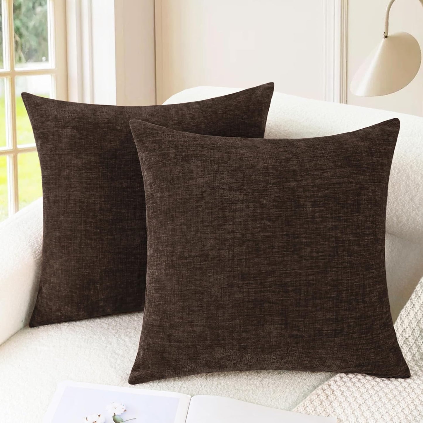 CaliTime Throw Pillow Covers Decorative 18 X 18 Inches Pack of 2 Cozy Chenille Cushion Cases for Couch Sofa Bed Living Room Home Teal