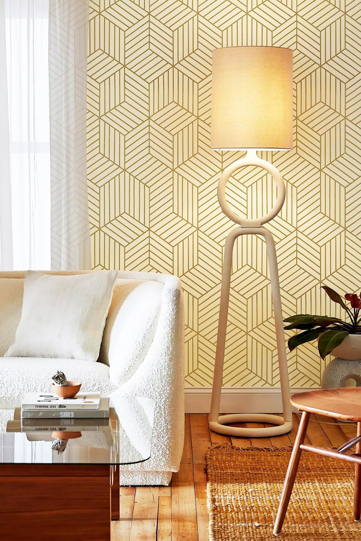 CiCiwind Peel and Stick Wallpaper Boho Wall Paper Modern White and Gold Geometric Contact Paper for Cabinets Removable Self Adhesive Bathroom Wallpaper for Bedroom Papel Tapiz para Pared 15.7"x78.7"
