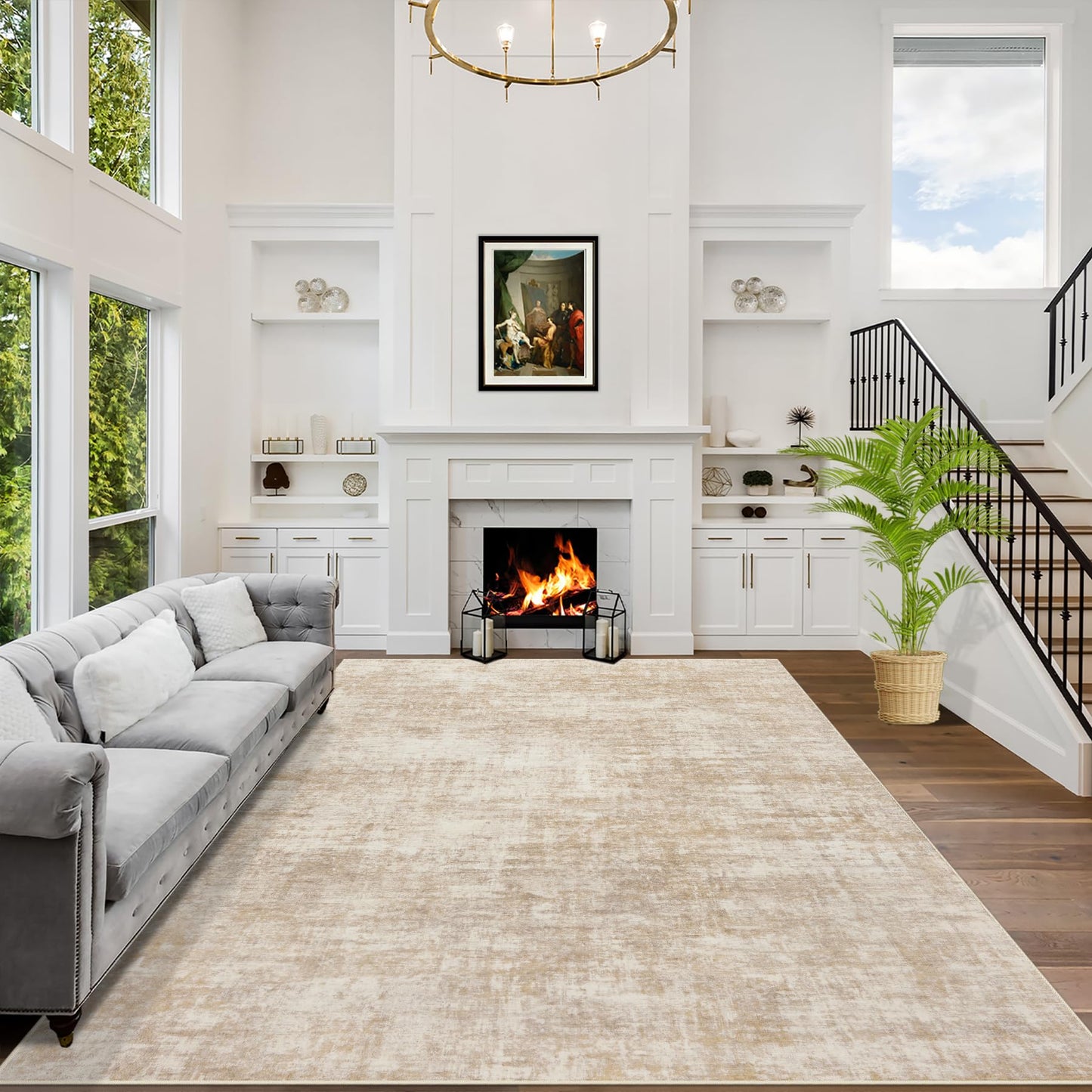 Soft Modern Abstract Living Room Rug Soft Anti-Skid Thin Carpet 9x12 Area Rugs Washable Rug: Indoor Floor Non-Shedding Carpets