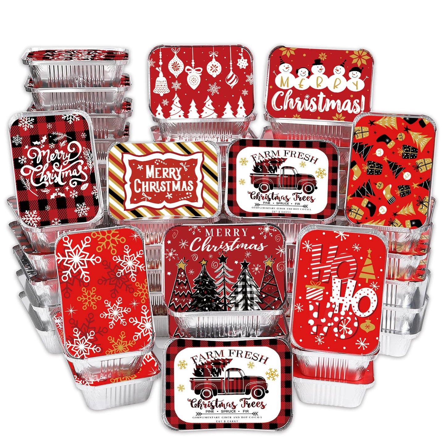 36PCS Thanksgiving Food Containers 9 Styles Fall Foil storage Containers with Lids Aluminum Disposable Leftover Cookie Tin Pans for Holiday Gift Giving Party Supplies