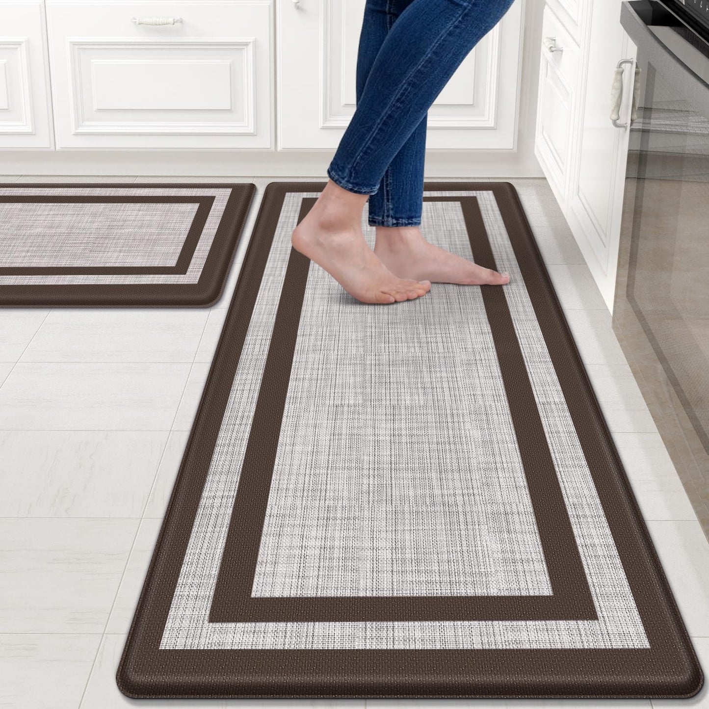 Mattitude Kitchen Mat [2 PCS] Cushioned Anti-Fatigue Non-Skid Waterproof Rugs Ergonomic Comfort Standing Mat for Kitchen, Floor, Office, Sink, Laundry, Black and Gray