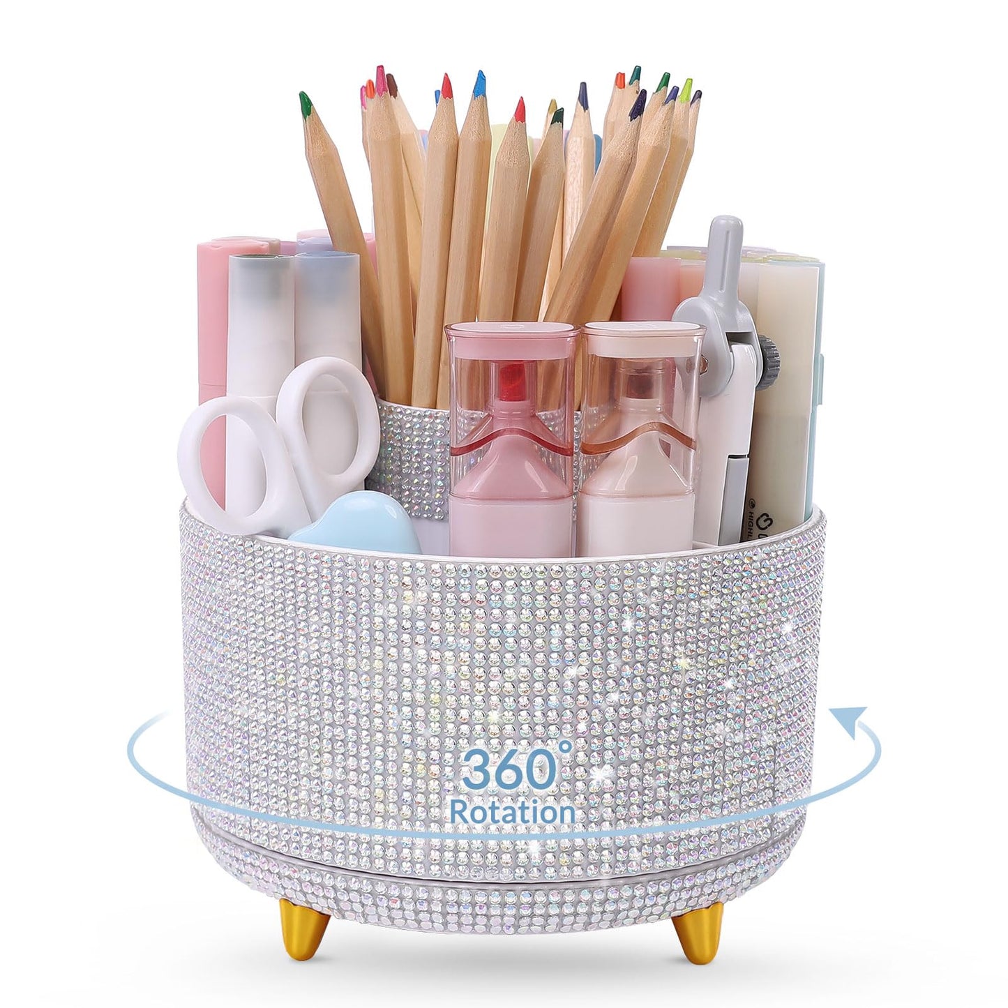 SKYDUE 360 Rotating Plastic Desk Pen Organizer with 5 Slots, Dual-Purpose Art Supply Pencil Cup for Office, School, Home