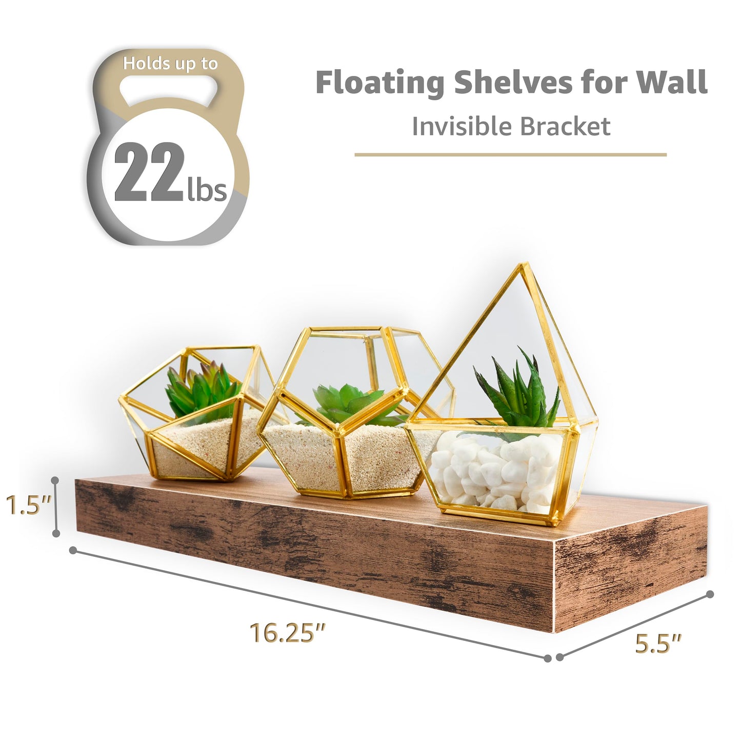 Sorbus Floating Shelves for Wall, Bathroom Shelves Wall Mounted for Kitchen, Bedroom, Bathroom Storage Over Toilet, Hanging Book Shelf for Wall Home Decor Living Room (Grey, 3 Pack)