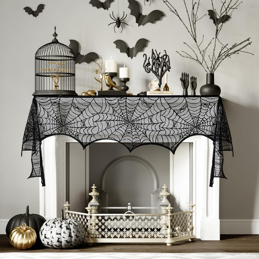 Halloween Table Cloth, Black Spider Web Lace Tablecloth for Rectangle Tables, Gothic Halloween Decor for Masquerade, Scary Movie Nights, Dinner Party Table Decorations 60 x 71 inch