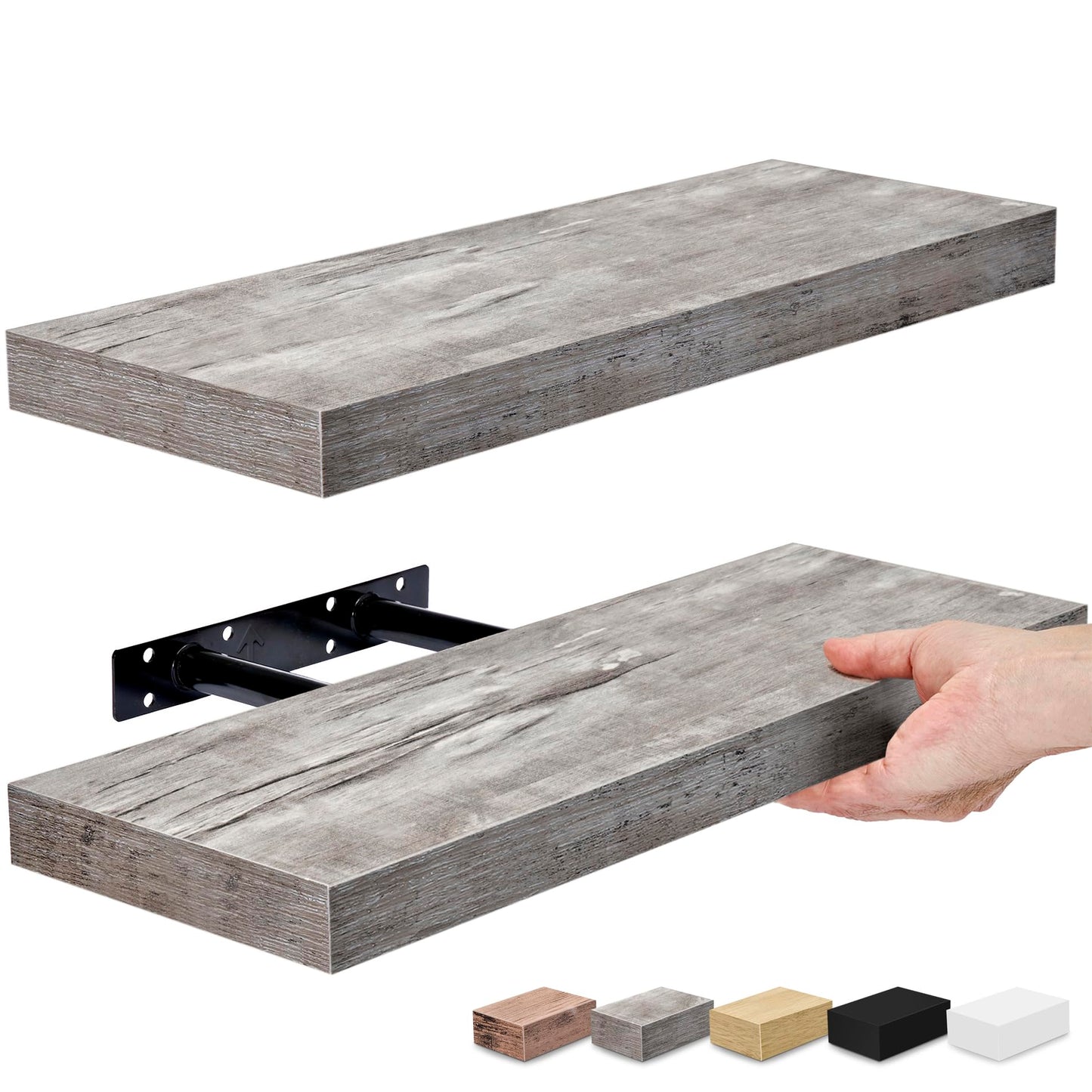 Sorbus Floating Shelves for Wall, Bathroom Shelves Wall Mounted for Kitchen, Bedroom, Bathroom Storage Over Toilet, Hanging Book Shelf for Wall Home Decor Living Room (Grey, 3 Pack)
