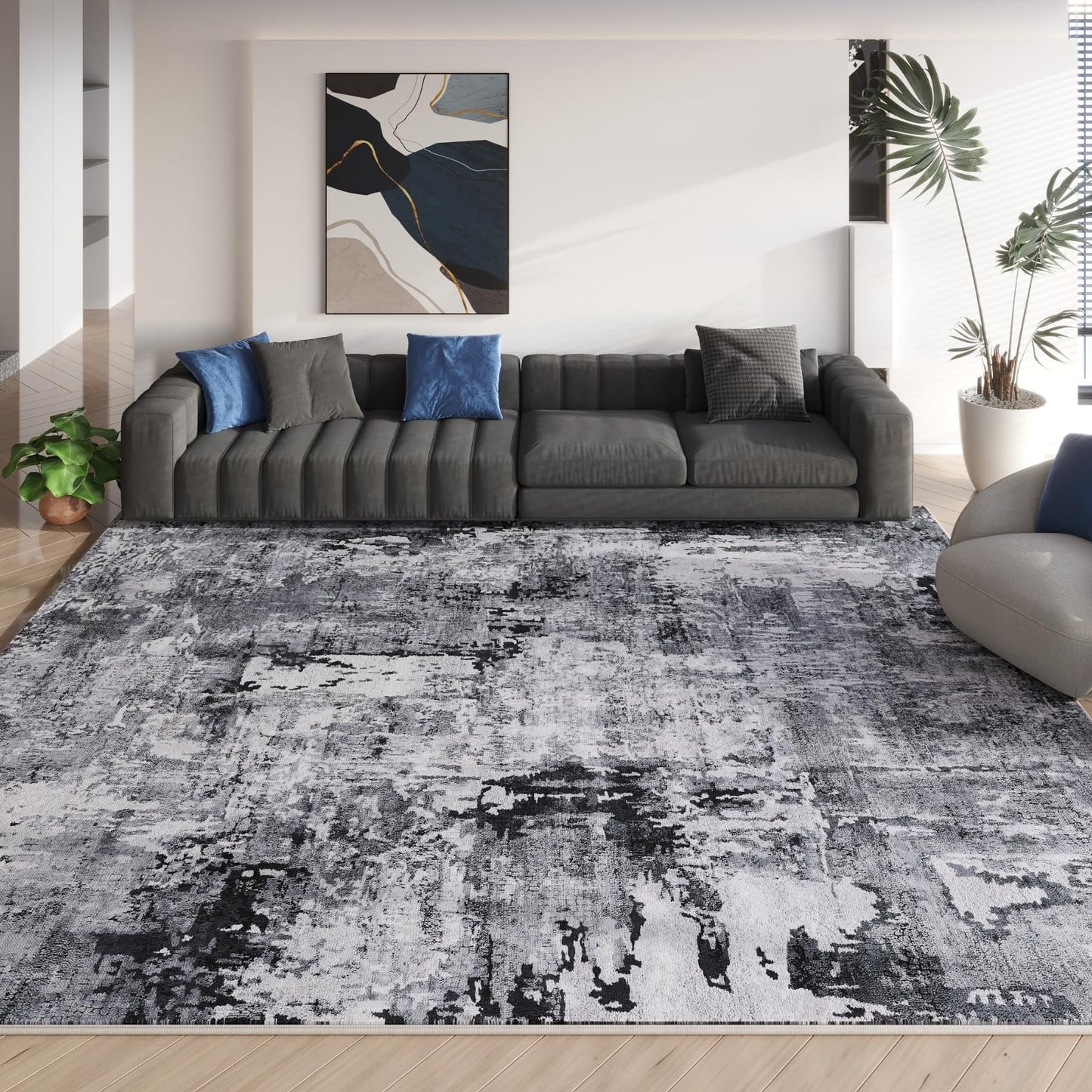 Washable Rug Boho Soft Abstract Pattern Non-Slip Area Rug 5x7  Non-Shedding Faux Wool Vintage