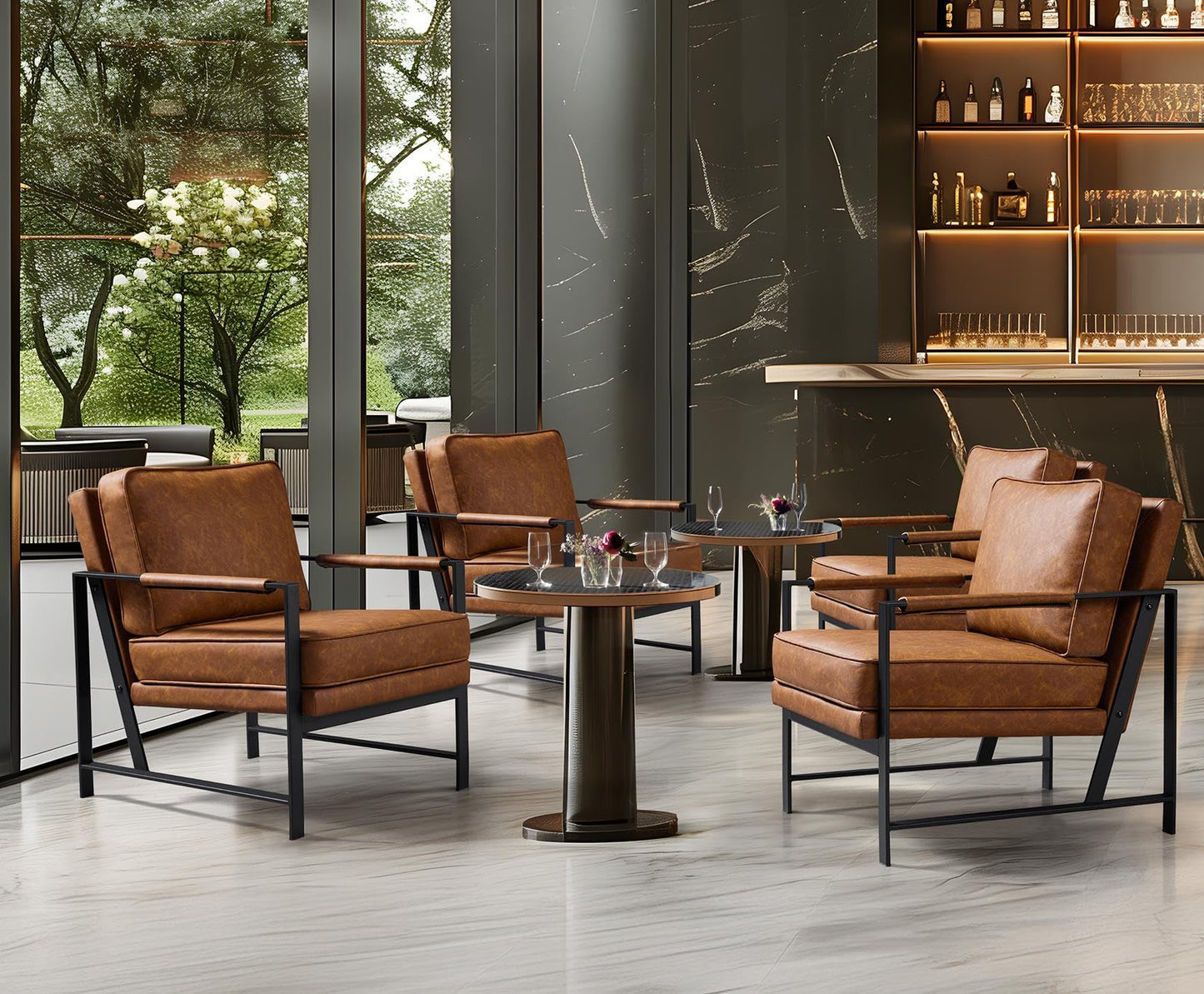 Yaheetech PU Leather Armchairs, Retro Leisure Accent Chair with Extra Soft Padded and Cushion