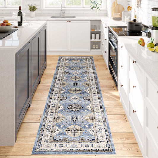 Dripex Vintage Runner Rug-2x8 Washable Distressed Hallway Runner Oriental Medallion Carpet Non-Slip Stain-Resistant Kitchen Mat Foldable Thin Accent Rug for Entrance Living Room Bedroom