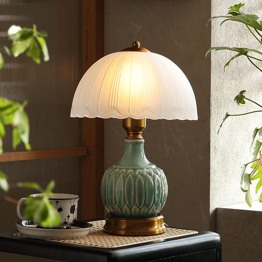 Vintage Lamp for Living Room,16" Modern Ceramic Table Lamps for Bedroom,Retro Bedside Nightstand Traditional Lamps, Classic Chinoiserie Green Lamp for Home Decor (LD001)