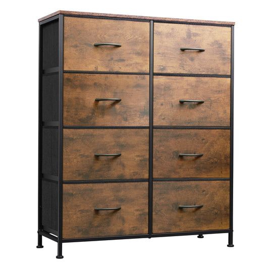 Fabric Dresser for Bedroom, Tall Dresser with 8 Drawers, Storage Tower with Fabric Bins, Double Dressers, Chest of Drawers for Closet, Living Room, Hallway, Dorm, Rustic Brown Wood Grain Print
