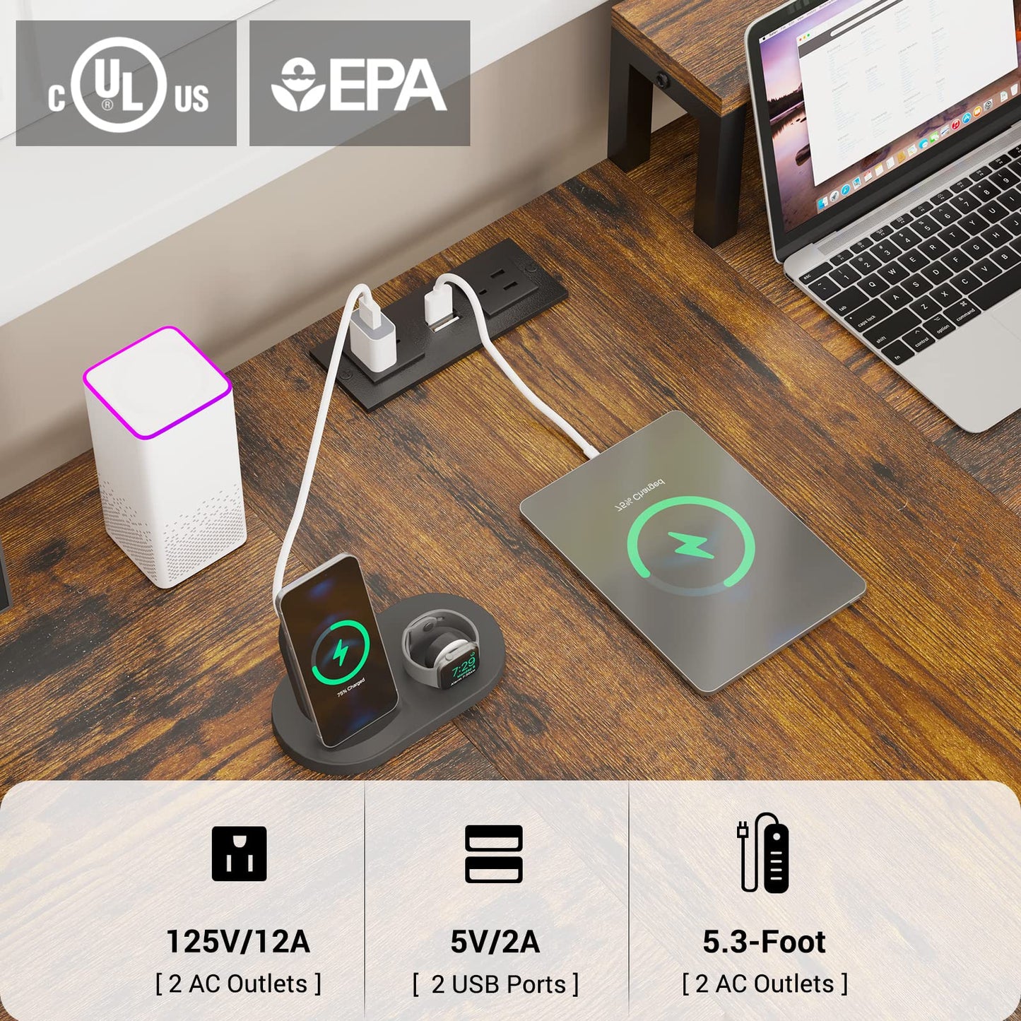 SEDETA 94.5" Home Office Desks, Computer Gaming Desk with Storage, LED Lights, Power Strip with USB, Keyboard Tray & Monitor Stand, Extra Long Double Desk for 2 Person