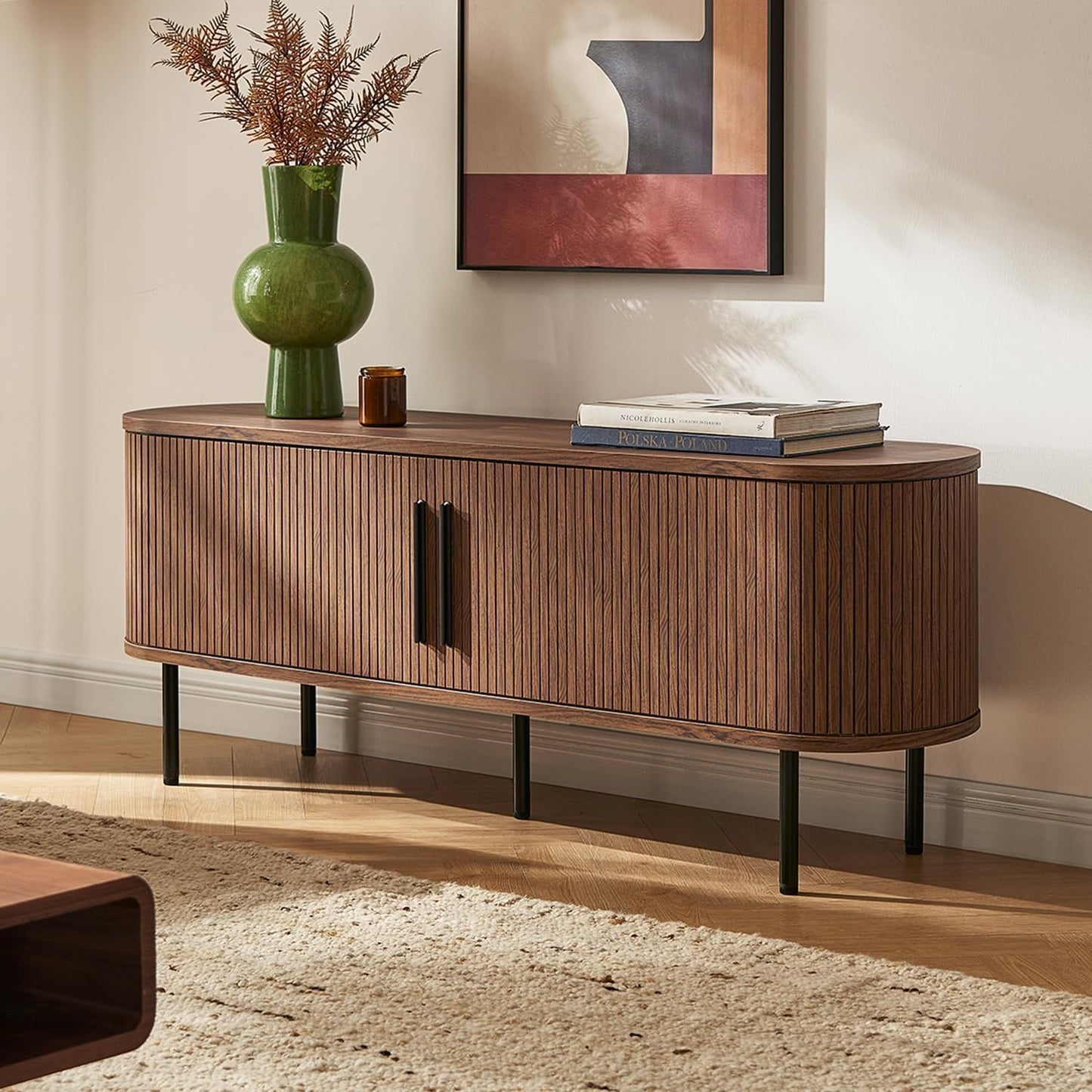 mopio Ensley TV Stand, Mid Century Modern for 55/60/65 inch TV, Farmhouse TV Stand, Entertainment Center (Walnut, 59" Tall)