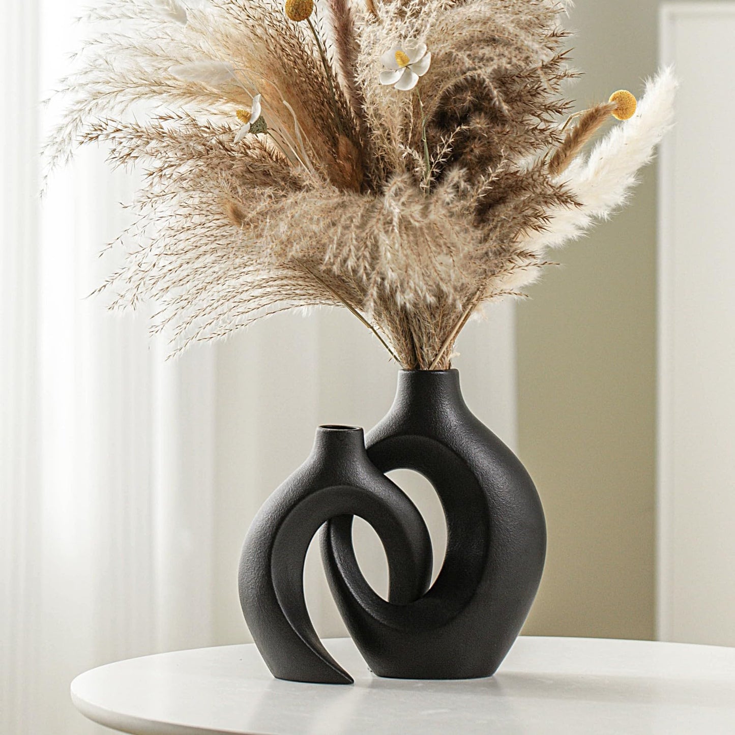 Ceramic Vase Set of 2, Nordic Modern Boho ins Style Decorative Ceramic Aesthetic Flower Vase for Home Decor