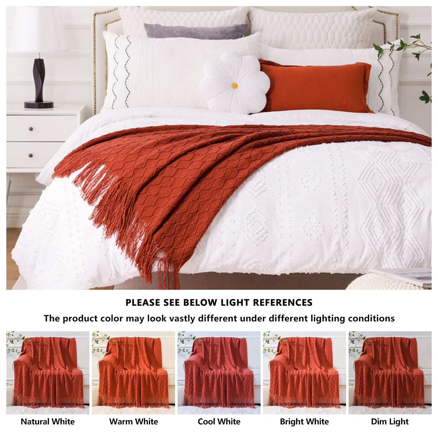 BATTILO HOME Burnt Orange Throw Blanket for Couch, Decorative Fall Throw Blanket with Tassels Halloween Throw Fall Decor, 50"x60"