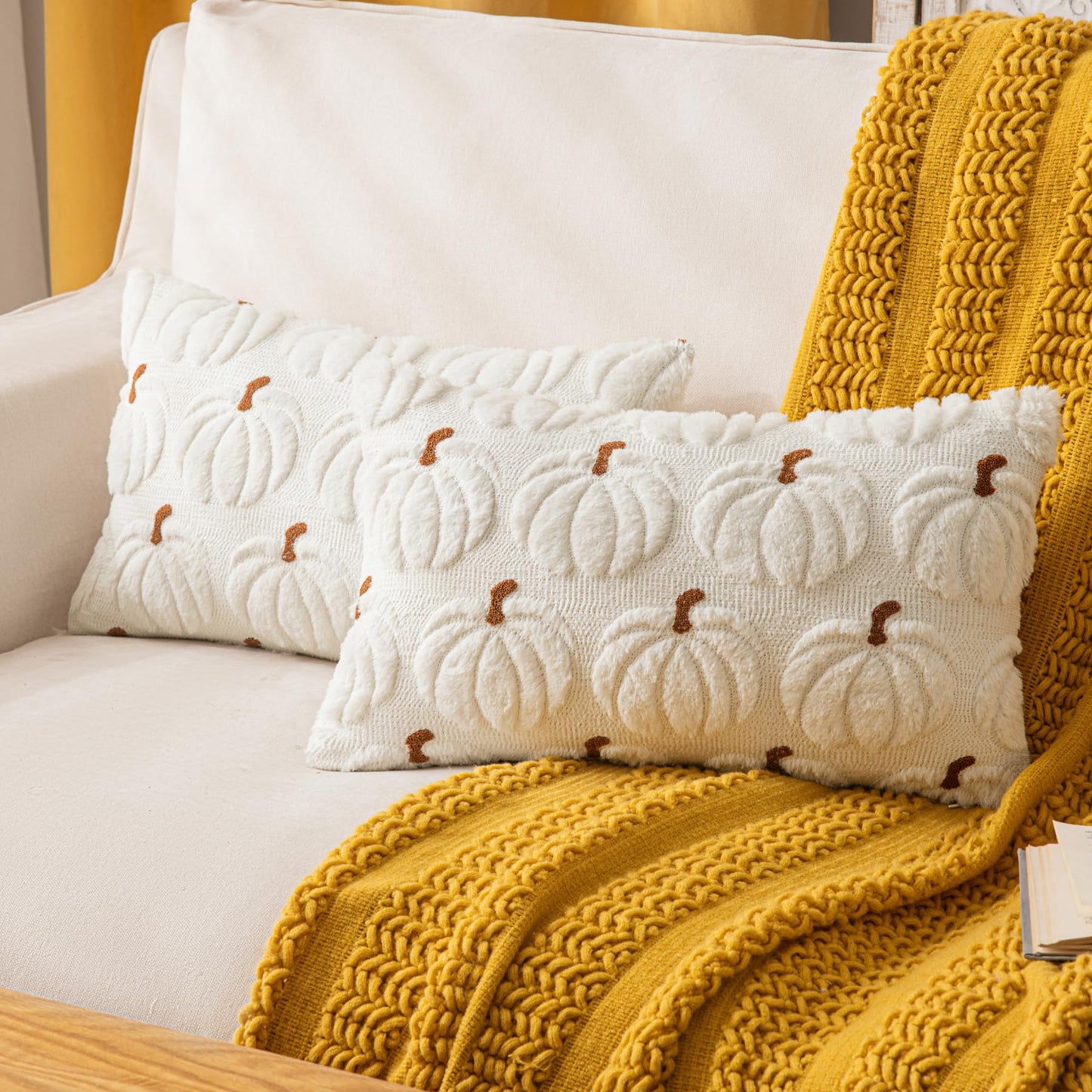 Pumpkin Fall Decorative Throw Pillow Covers 18"x18", Set of 2 Rust Red Soft Faux Fur