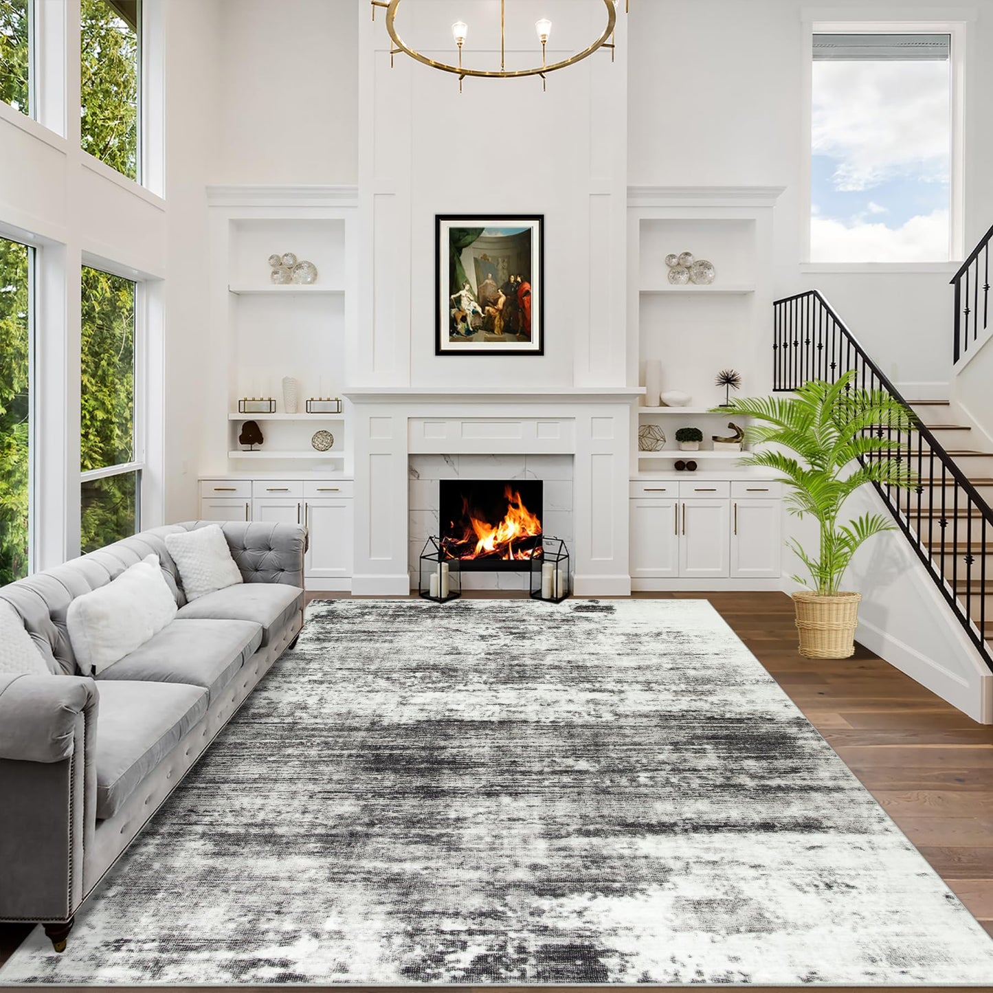 Soft Modern Abstract Living Room Rug Soft Anti-Skid Thin Carpet 9x12 Area Rugs Washable Rug: Indoor Floor Non-Shedding Carpets