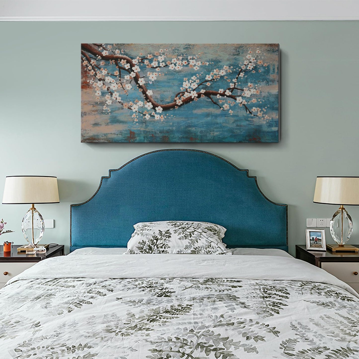 3 Piece Wall Art Hand-Painted Framed Flower Oil Painting On Canvas Gallery Wrapped Modern Floral Artwork for Living Room Bedroom Décor Teal Blue Lake Ready to Hang 12"x16"x3 panel