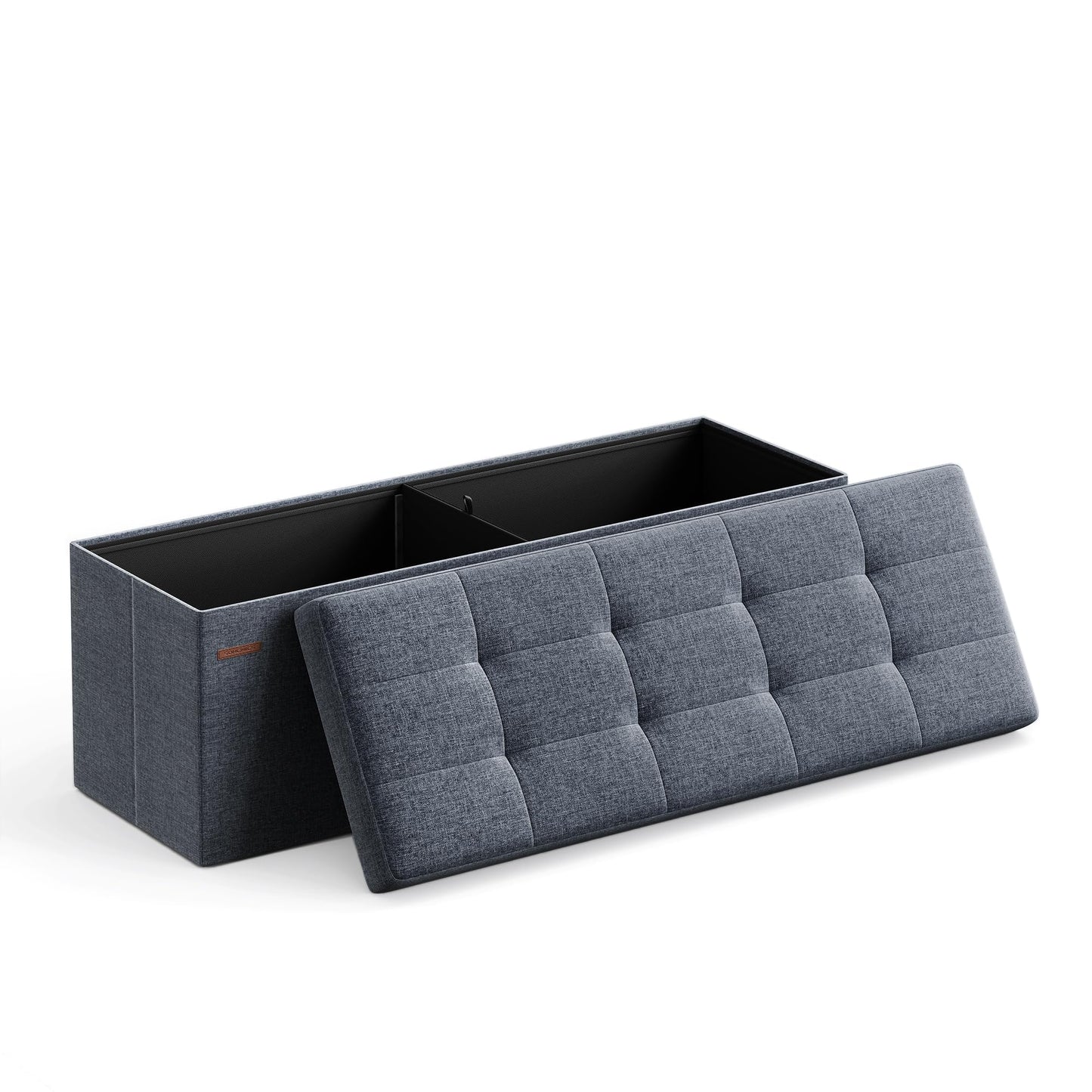 SONGMICS MAZIE Collection - 43 Inches Folding Storage Ottoman Bench, Ottoman Foot Rest, End of Bed Bench, Storage Chest, Load 660 lb, for Living Room, Bedroom, Entryway, Midnight Blue ULSF77IN