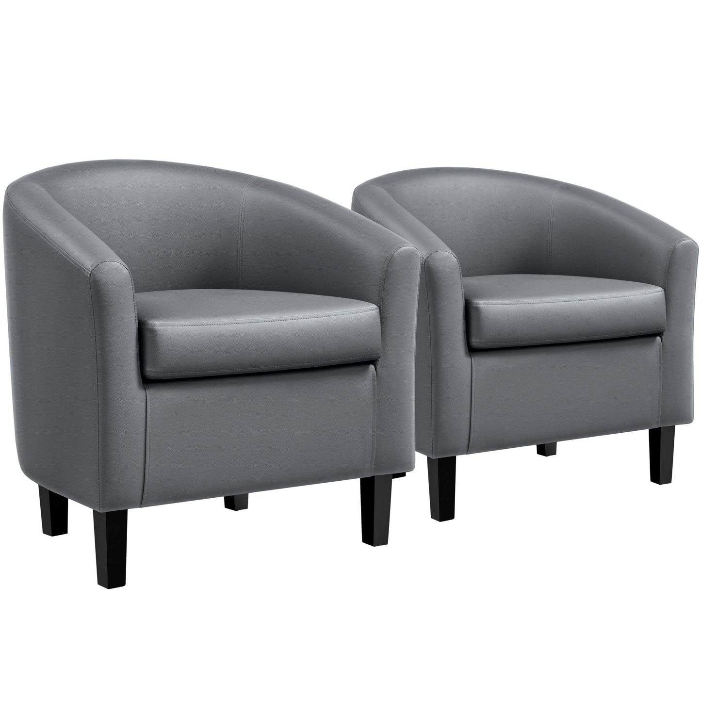 Yaheetech Brown Accent Chairs Set of 2, Faux Leather Barrel Chairs, Comfy Modern Leather Club Armchairs with Soft Seat for Living Room Bedroom Reading Waiting Room, Brown