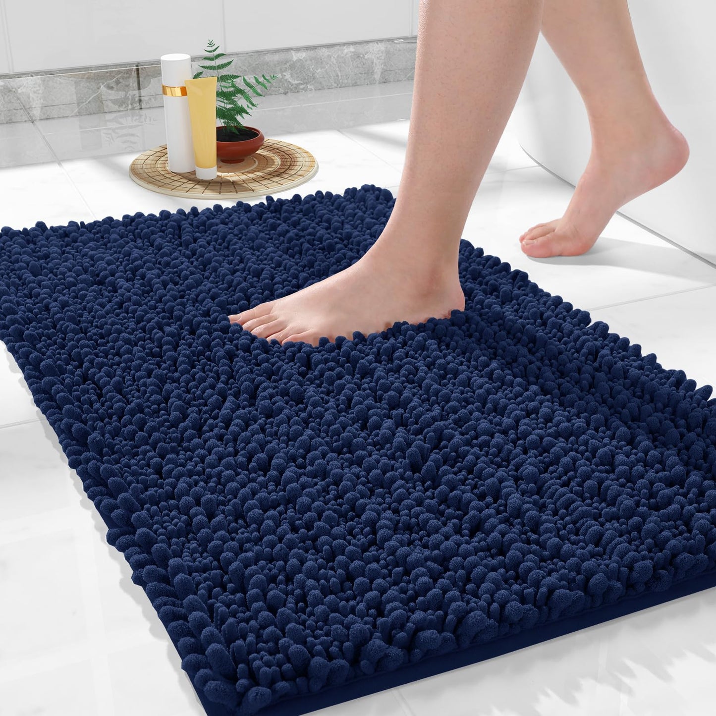 Yimobra Bathroom Rugs Non Slip Washable 32x20 Inch - Ultra Soft Absorbent Chenille Bath Mat, Quick Dry Shaggy Floor Carpet for Tub Shower
