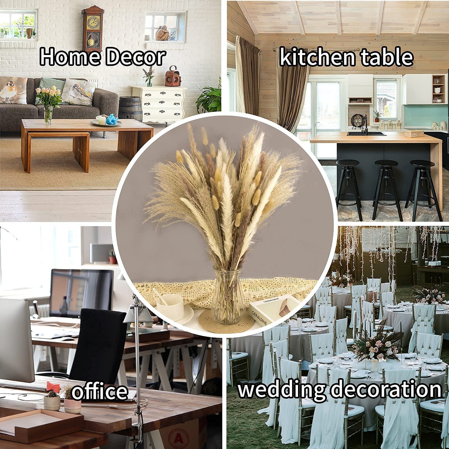 Dried Pampas Grass Decor, 100 Stems Pampas Grass Contains Bunny Tails Dried Flowers