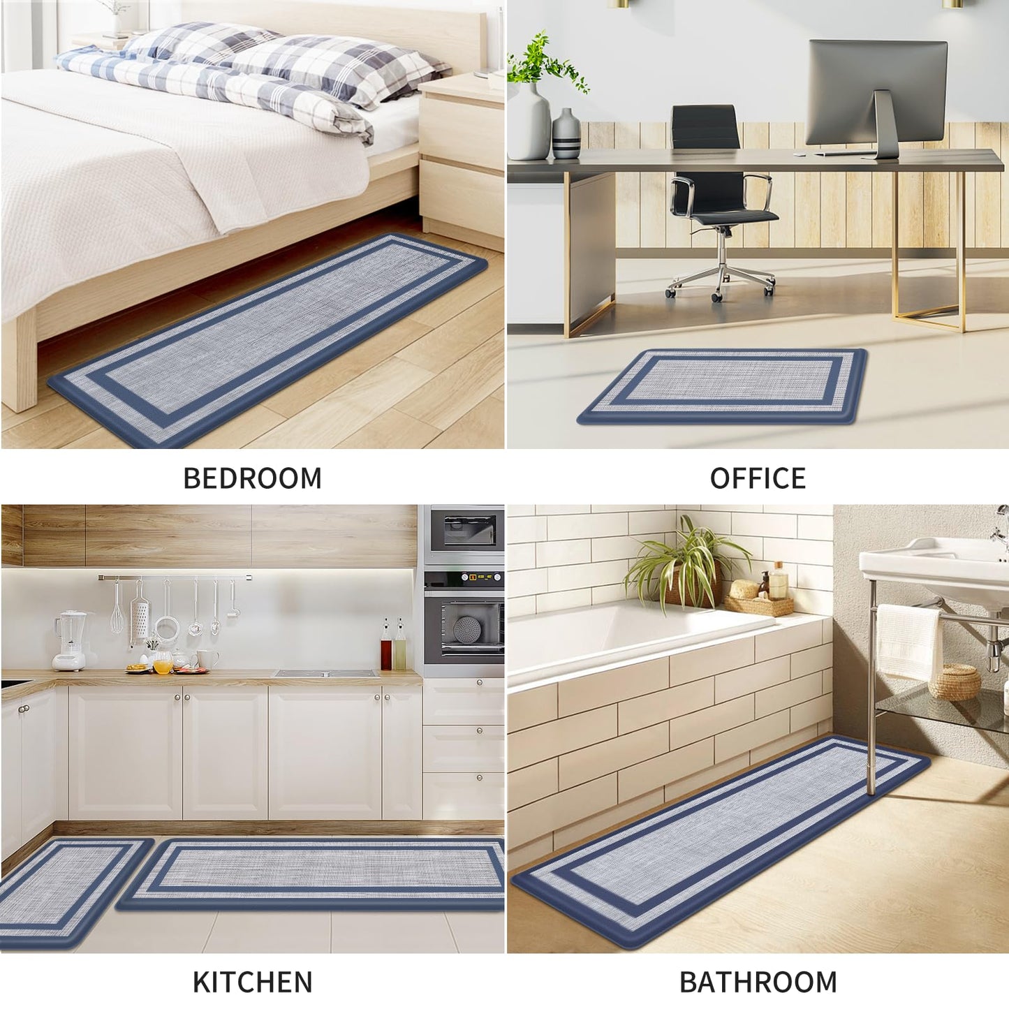 Mattitude Kitchen Mat [2 PCS] Cushioned Anti-Fatigue Non-Skid Waterproof Rugs Ergonomic Comfort Standing Mat for Kitchen, Floor, Office, Sink, Laundry, Black and Gray