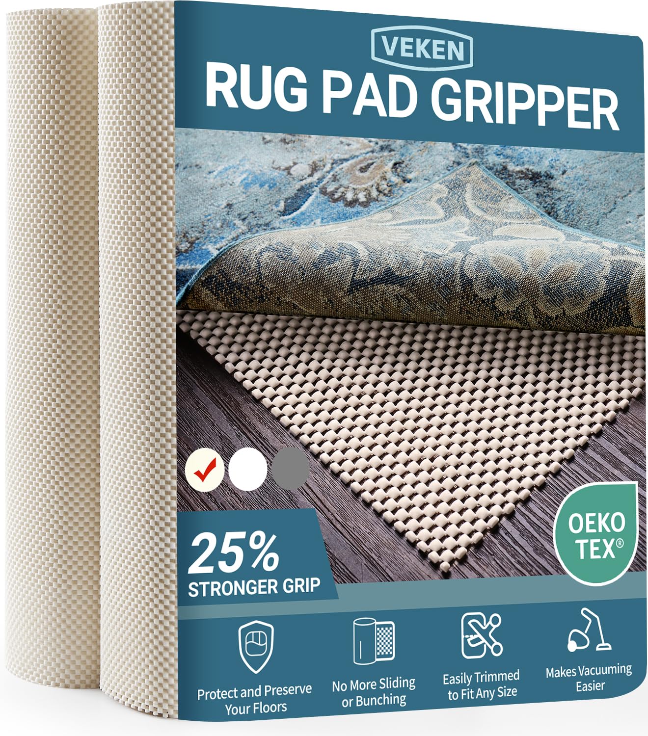 Veken 6x9 Ft Rug Pad Gripper for Hardwood Floors, Non Slip Rug Pads for Area Rugs, Thick Rug Grippers for Tile Floors