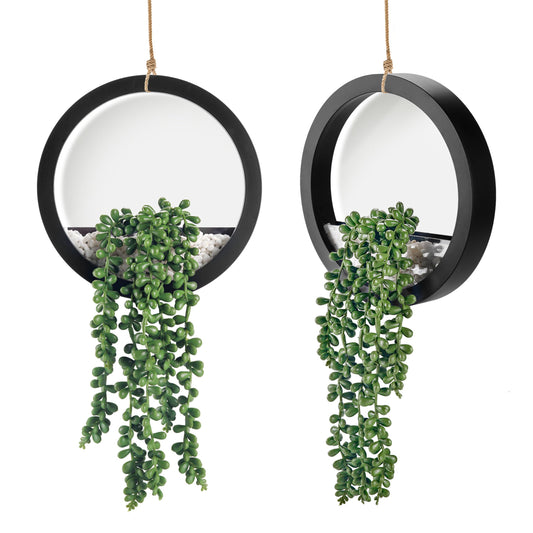 Der Rose 2 Pack Fake Plants Hanging Artificial Succulents Plants in Black Pots
