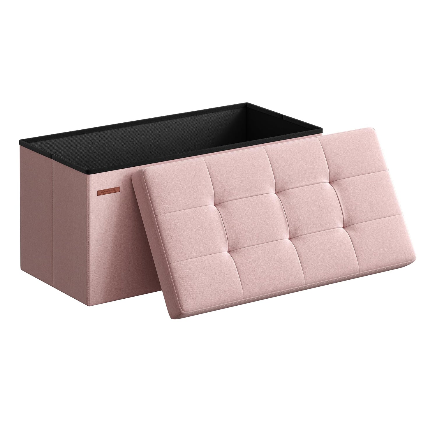 SONGMICS MAZIE Collection - 43 Inches Folding Storage Ottoman Bench, Ottoman Foot Rest, End of Bed Bench, Storage Chest, Load 660 lb, for Living Room, Bedroom, Entryway, Midnight Blue ULSF77IN