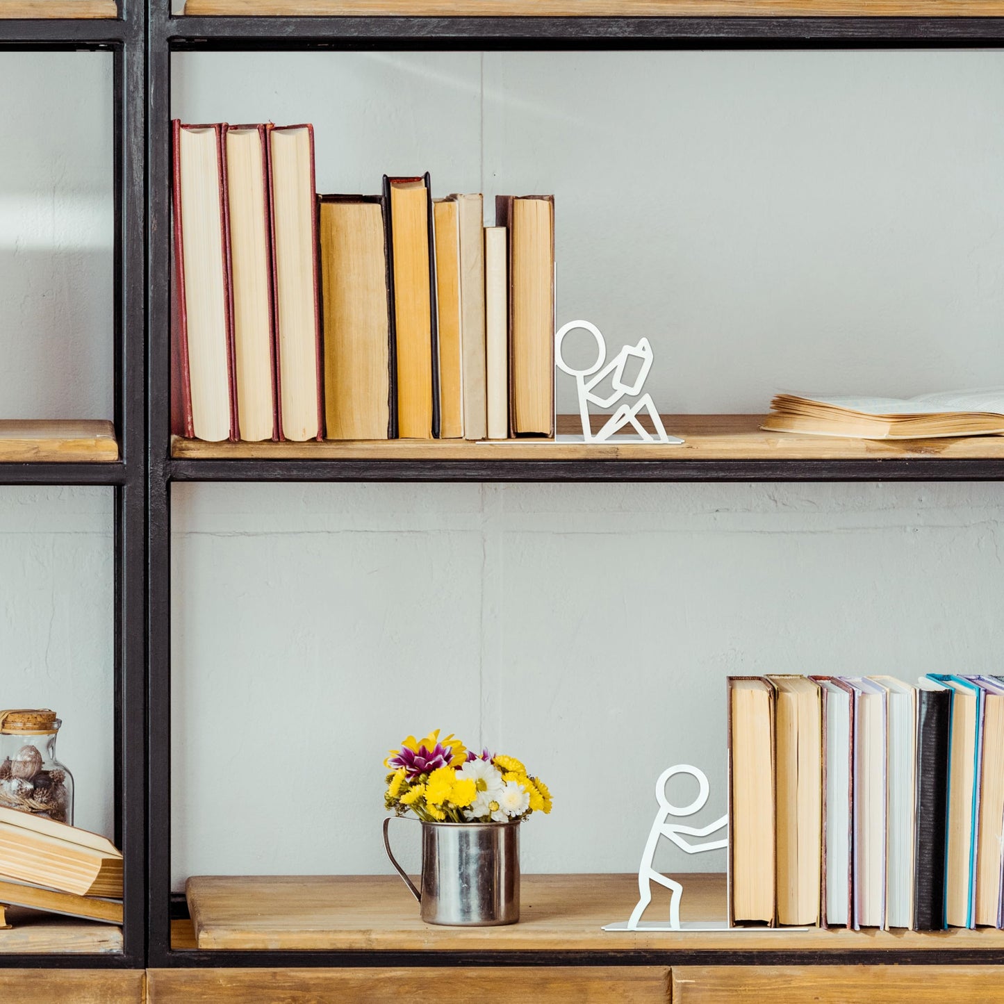 Bookends Decorative Metal Unique Office Desk Bookends Cute Book Ends Reading Decor Bookshelf Decor for Office School Library Bedroom