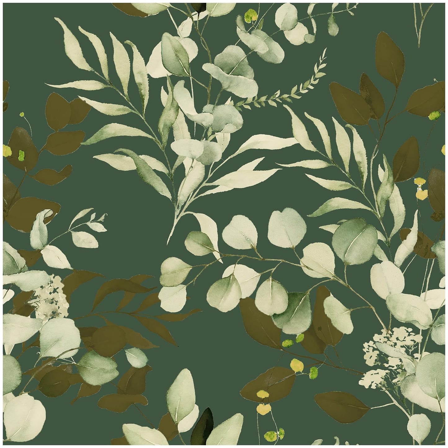 HAOKHOME Peel and Stick Wallpaper Boho Green/White Eucalyptus Leaf Floral Wall Mural Home Nursery Decor Renter Friendly Wallpaper 17.3in x 9.8ft
