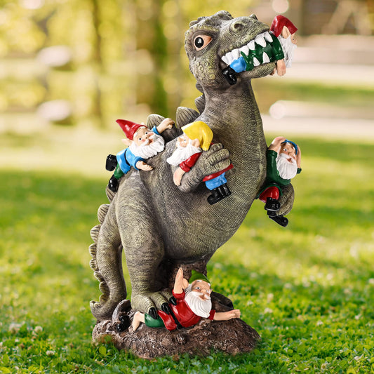 Garden Gnomes Statues Yard Decorations Outdoor Garden Decor, 14” Dinosaur Gnomes Garden Statues, Patio, Lawn Ornament, Gardening Gifts for Women for Housewarming