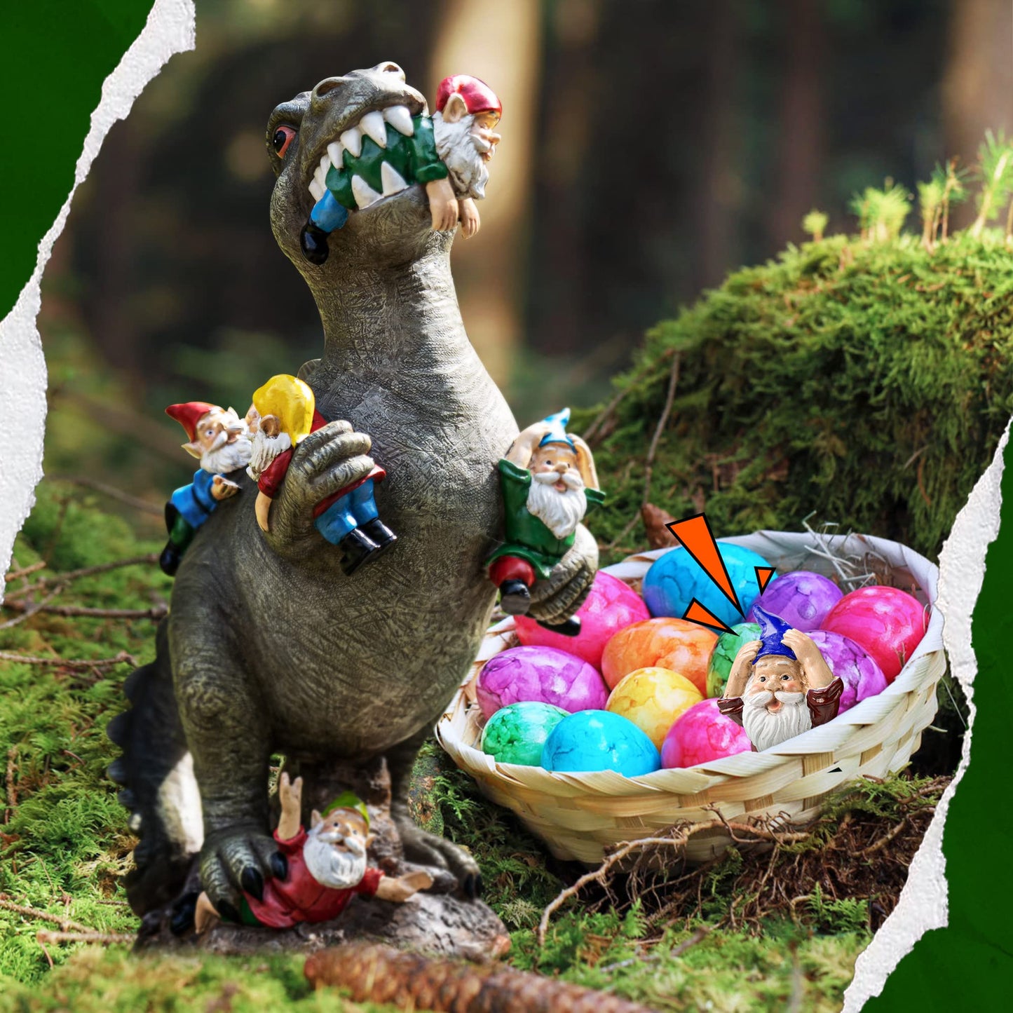 Garden Gnomes Statues Yard Decorations Outdoor Garden Decor, 14” Dinosaur Gnomes Garden Statues, Patio, Lawn Ornament, Gardening Gifts for Women for Housewarming
