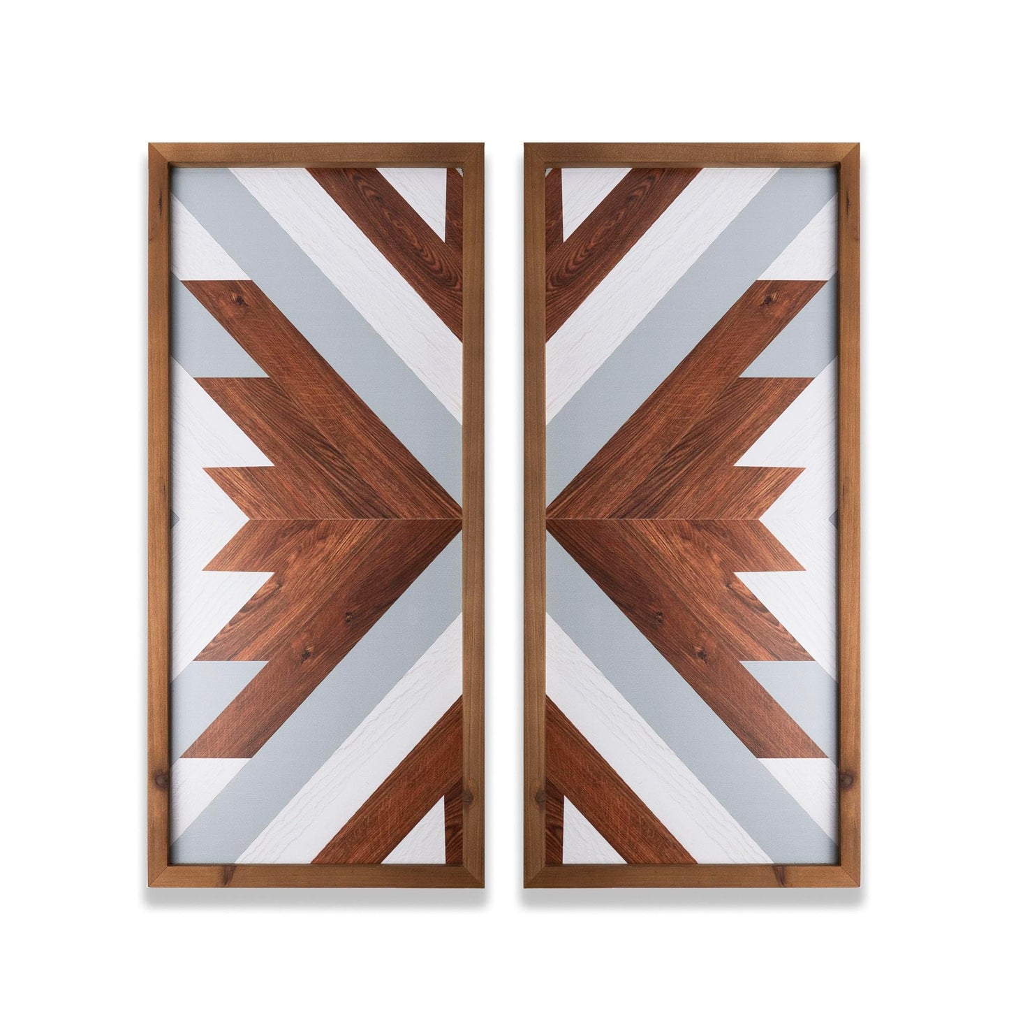 2 Pcs Western Aztec Wall Decor With Wood Framed, 20.9x9.8 Inch Wooden Southwestern Boho Wall Art, Native American Living Room Bedroom Guest Bathroom Rustic Decorations for Home