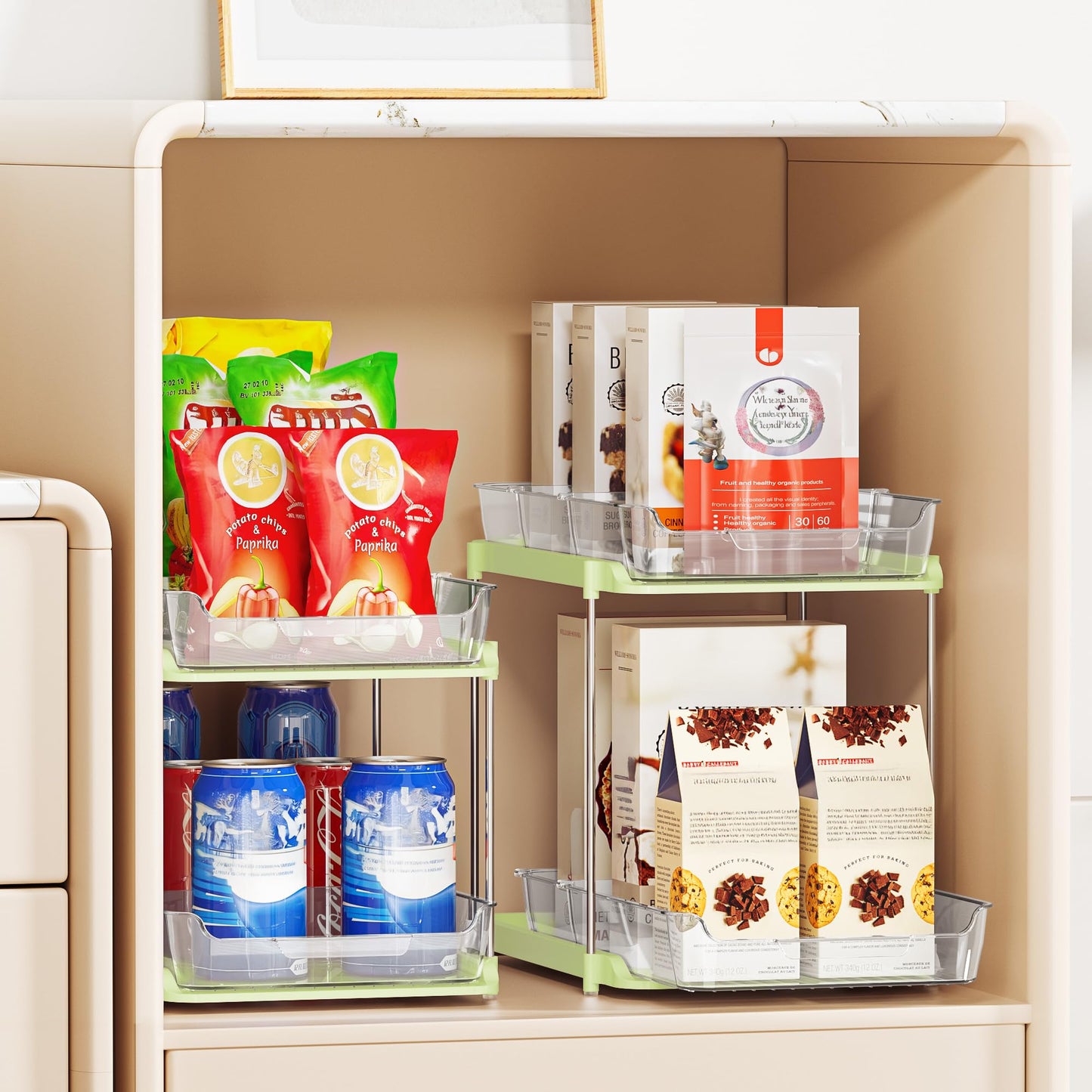 Delamu 2 Sets of 2-Tier Multi-Purpose Bathroom Under Sink Organizers and Storage, Stackable Kitchen Pantry Organization