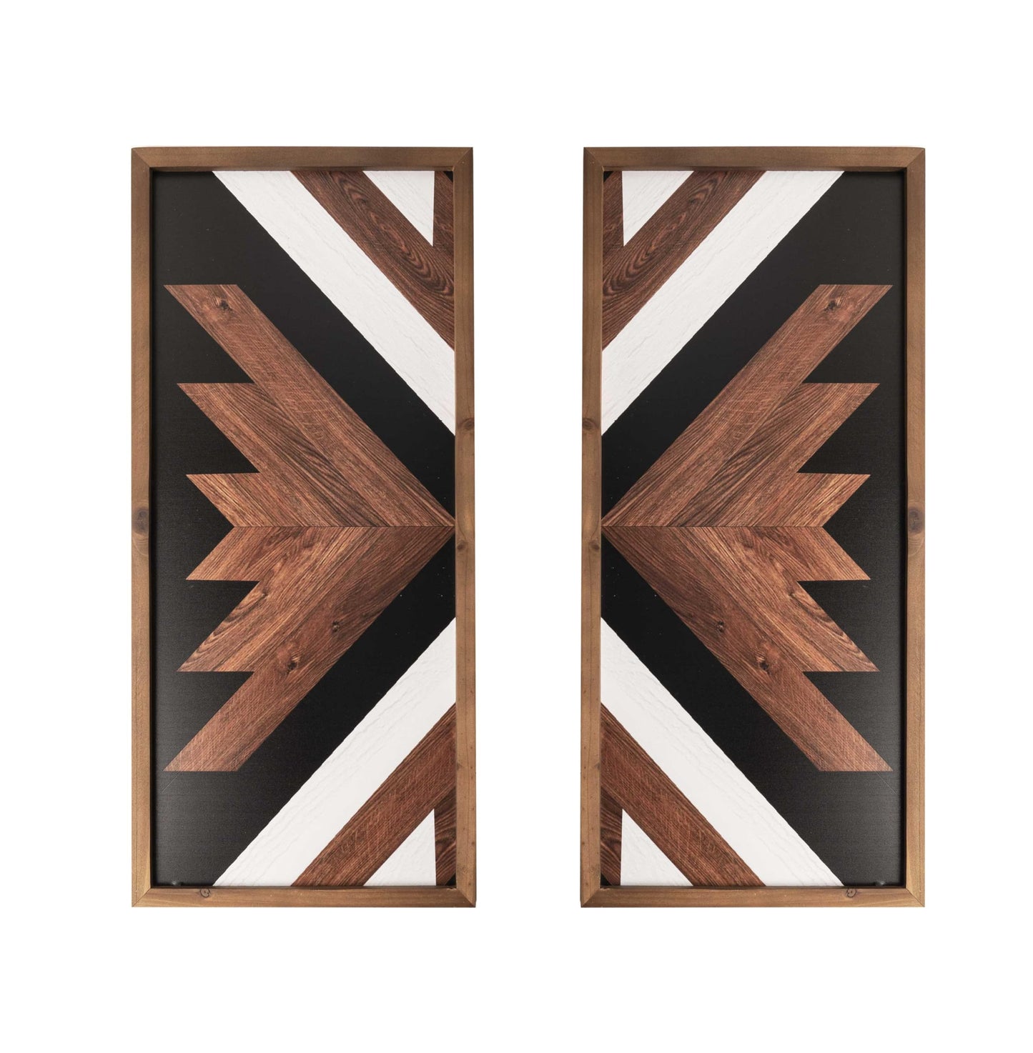 2 Pcs Western Aztec Wall Decor With Wood Framed, 20.9x9.8 Inch Wooden Southwestern Boho Wall Art, Native American Living Room Bedroom Guest Bathroom Rustic Decorations for Home