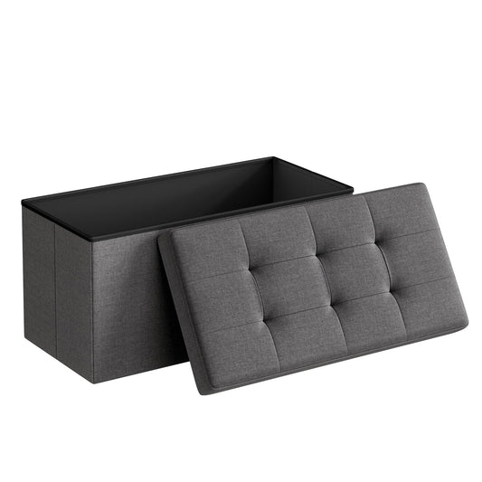 SONGMICS MAZIE Collection - 43 Inches Folding Storage Ottoman Bench, Ottoman Foot Rest, End of Bed Bench, Storage Chest, Load 660 lb, for Living Room, Bedroom, Entryway, Midnight Blue ULSF77IN