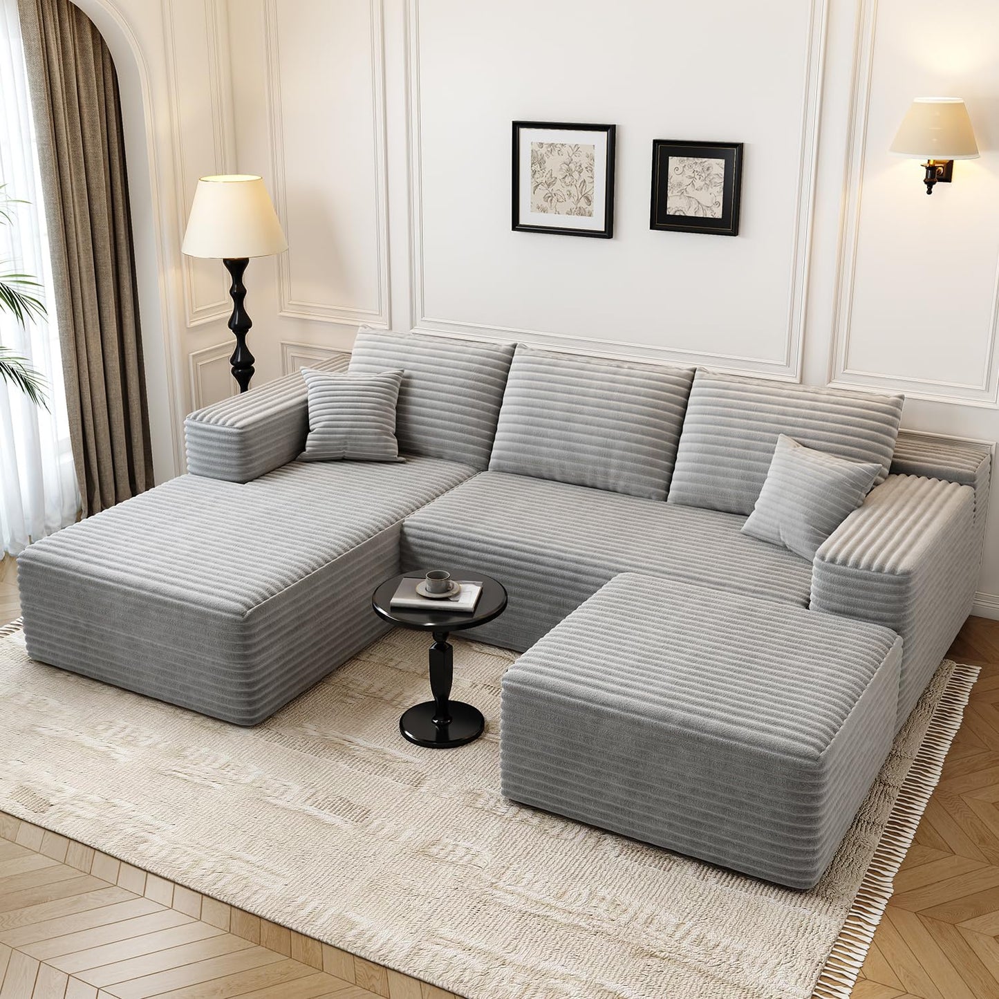107.5" Cloud Modular Sectional Sofa with 1 Ottoman,Modern Minimalist Upholstered Couches, Comfort U Shaped Sofa for Living Room,Deep Seat Corner Couch，No Assembly Required (Black,Left Facing Chaise)