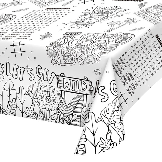 Gatherfun Disposable Fall Thanksgiving Color-in Paper Tablecloth Decoration，Turkey Thanksgiving Day Paper Table Cover for Autumn Children School Party Decor-54 x 88 in