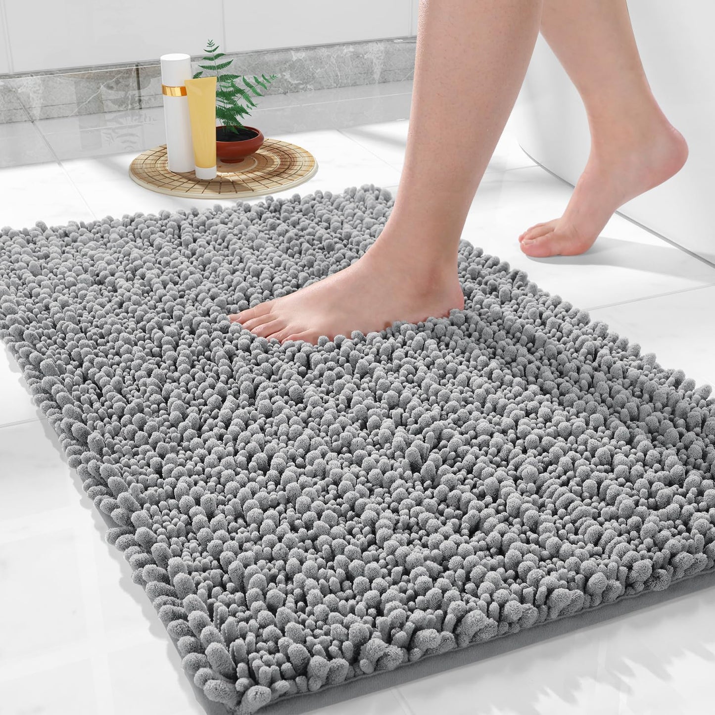 Yimobra Bathroom Rugs Non Slip Washable 32x20 Inch - Ultra Soft Absorbent Chenille Bath Mat, Quick Dry Shaggy Floor Carpet for Tub Shower
