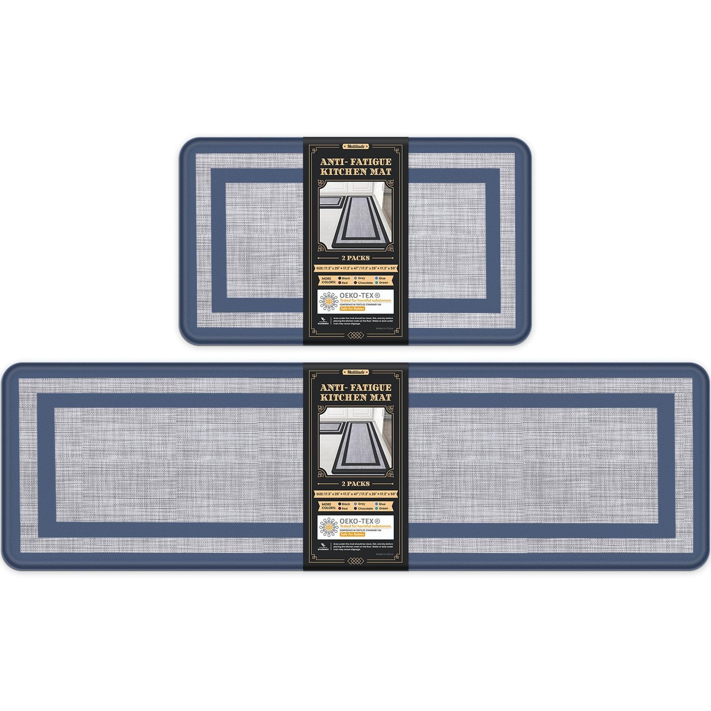 Mattitude Kitchen Mat [2 PCS] Cushioned Anti-Fatigue Non-Skid Waterproof Rugs Ergonomic Comfort Standing Mat for Kitchen, Floor, Office, Sink, Laundry, Black and Gray