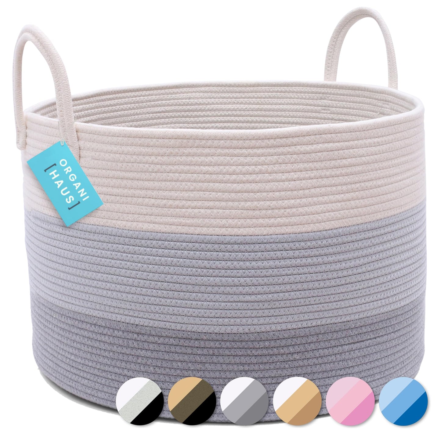 OrganiHaus Large Blanket Basket for Living Room 20x13, Rainbow Rope Basket for Classroom Organization, Toy Storage Basket, Woven Kids Laundry Basket