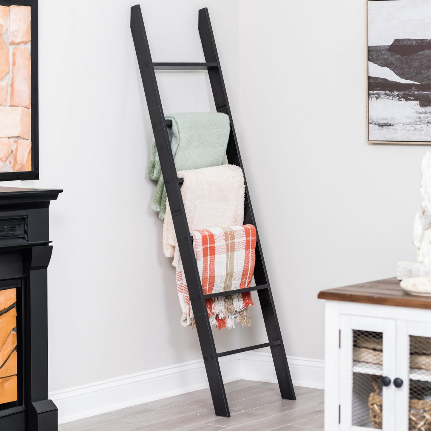 Rustic Decorative Farmhouse Blanket Storage, Quilt Rack, Ladder Shelf, Easy Assembly