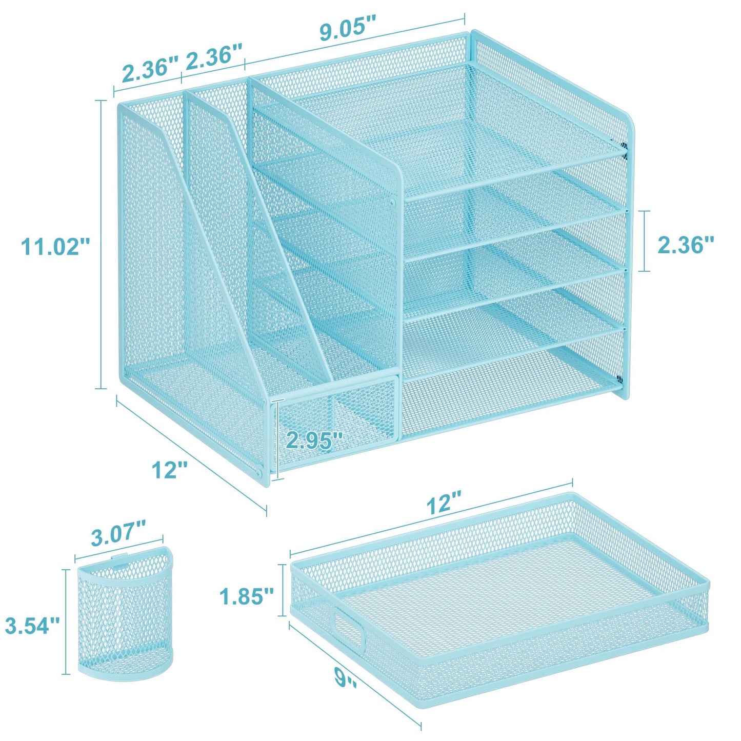 Marbrasse Desk Organizer with File Holder, 5-Tier Paper Letter Tray Organizer with Drawer and 2 Pen Holder, Mesh Desktop Organizer and Storage with Magazine Holder for Office Supplies(Black)
