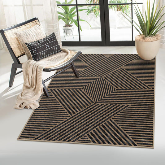 Lahome Modern Rainbow Easy Jute Rug, 3x5 Washable Rugs for Entryway Farmhouse Black Patio Carpet, Non Slip Indoor Door Mat Contemporary Outdoor Porch Carpet for Laundry Guestroom Room Decor